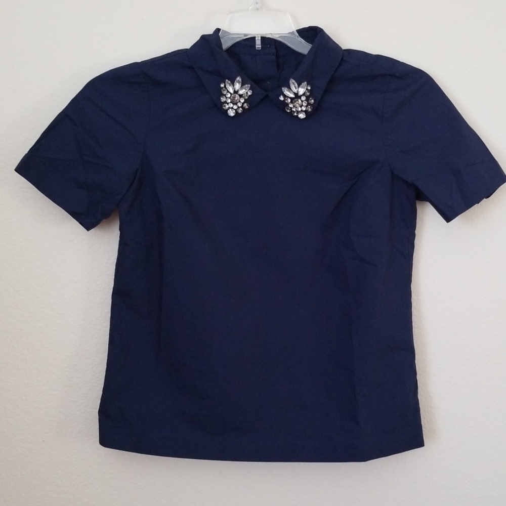 🤗 Madewell| Jewelled Collar Navy Blue Blouse XS